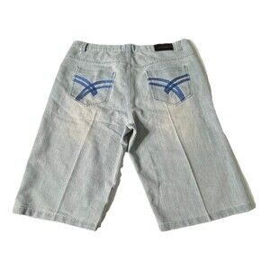 Raw Blue Vintage Super Sick Jean Shorts Y2K Embroidered Baggy 40x16